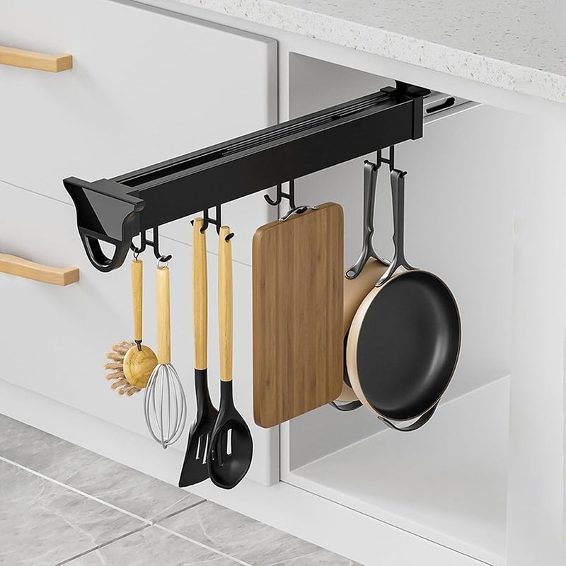 Push-Pull Pot Storage Rack for Kitchen Cabinets - Sliding Kitchen Utensils Holder with Double Row Hook, Clothes Hanger Storage Artifact Under The Wall Cabinet (Size : 56cm/22.0inch) - Image 1