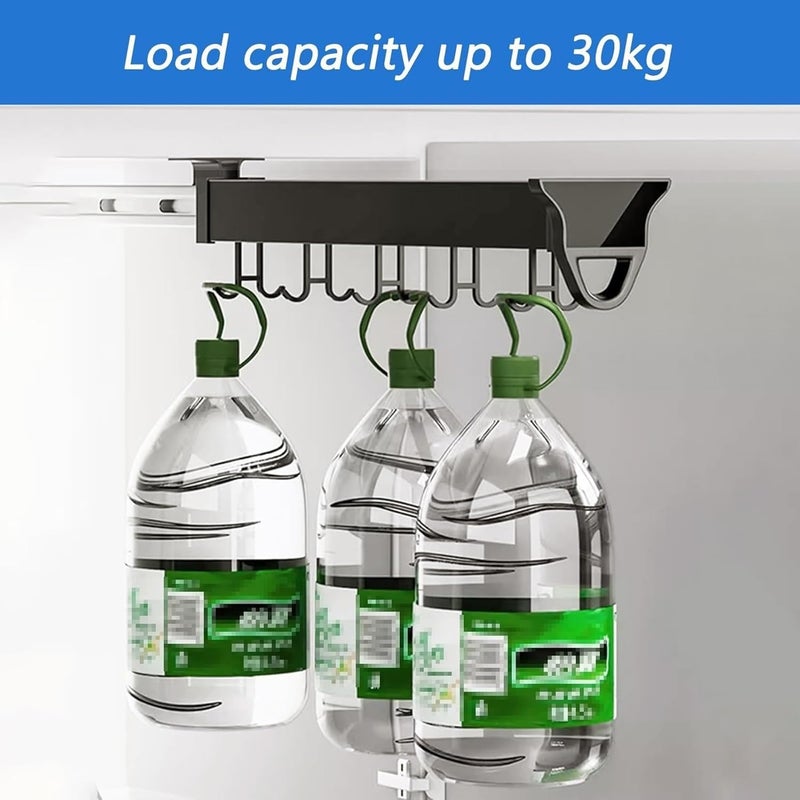 Push-Pull Pot Storage Rack for Kitchen Cabinets - Sliding Kitchen Utensils Holder with Double Row Hook, Clothes Hanger Storage Artifact Under The Wall Cabinet (Size : 56cm/22.0inch) - Image 3