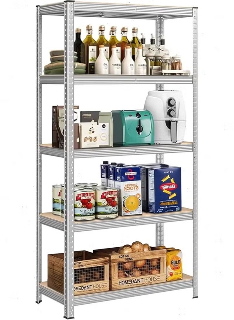 Beauenty 5-Tier Adjustable Storage Shelves with Boltless Assembly - Silver Storage Rack for Garage, Shed, Warehouse & Basement | Easy Install & Durable Design 70*40*180cm - Image 1