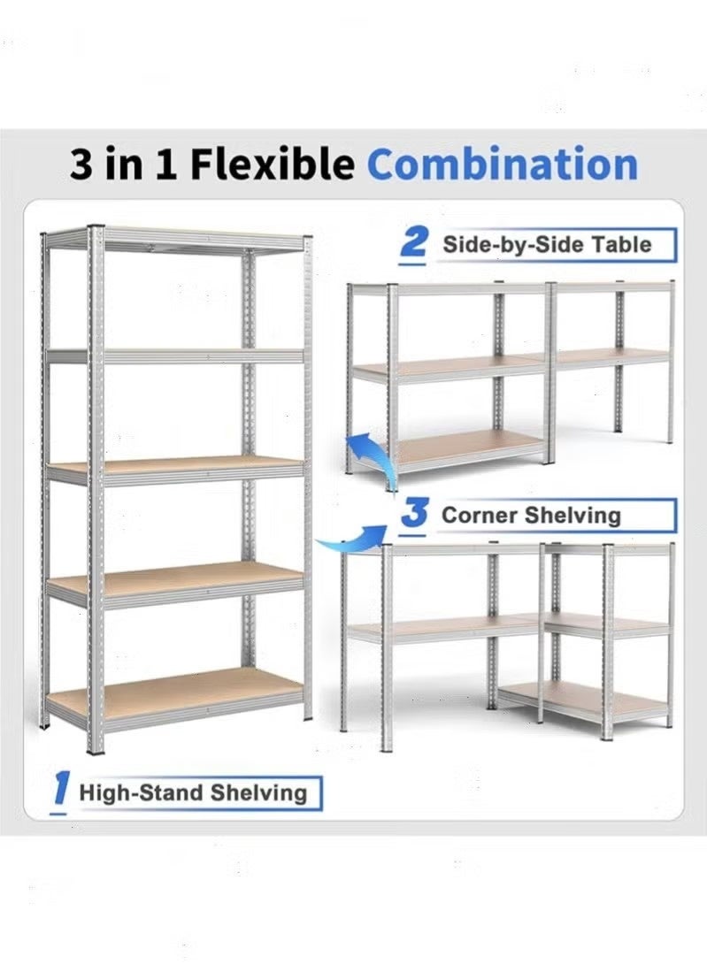 Beauenty 5-Tier Adjustable Storage Shelves with Boltless Assembly - Silver Storage Rack for Garage, Shed, Warehouse & Basement | Easy Install & Durable Design 70*40*180cm - Image 2