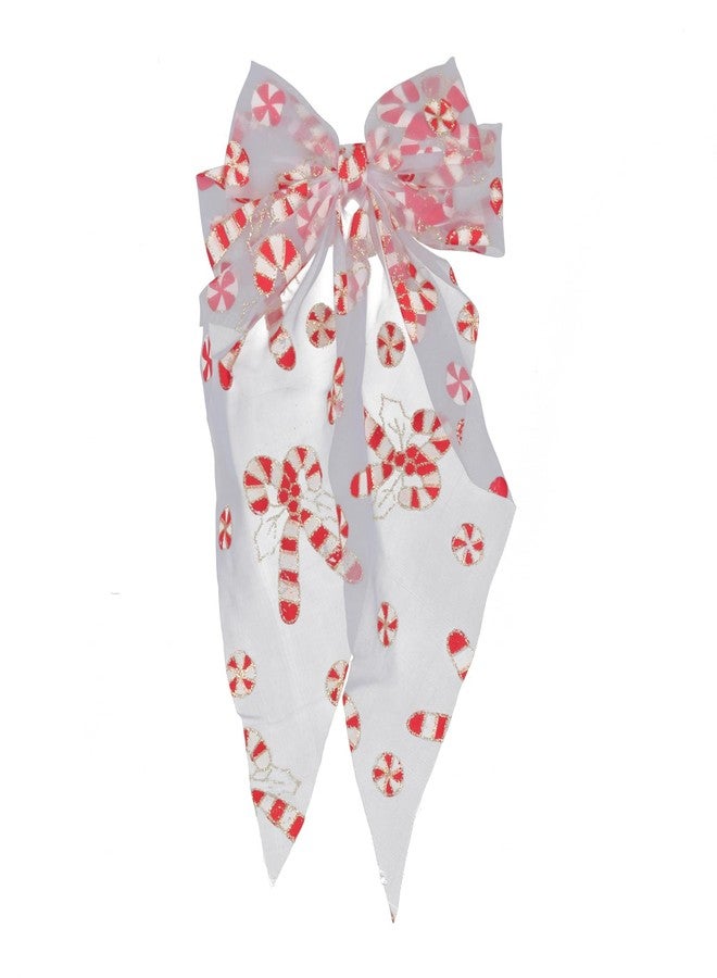 Charmark 1Pcs Christmas Hair Bow Clips Xmas Candy Hair Clips White Long Tail Hair Ribbons Cute Hair Accessories for Women Girls Cosplay Party Hair Styling Decorations (Christmas Candy) - Image 1