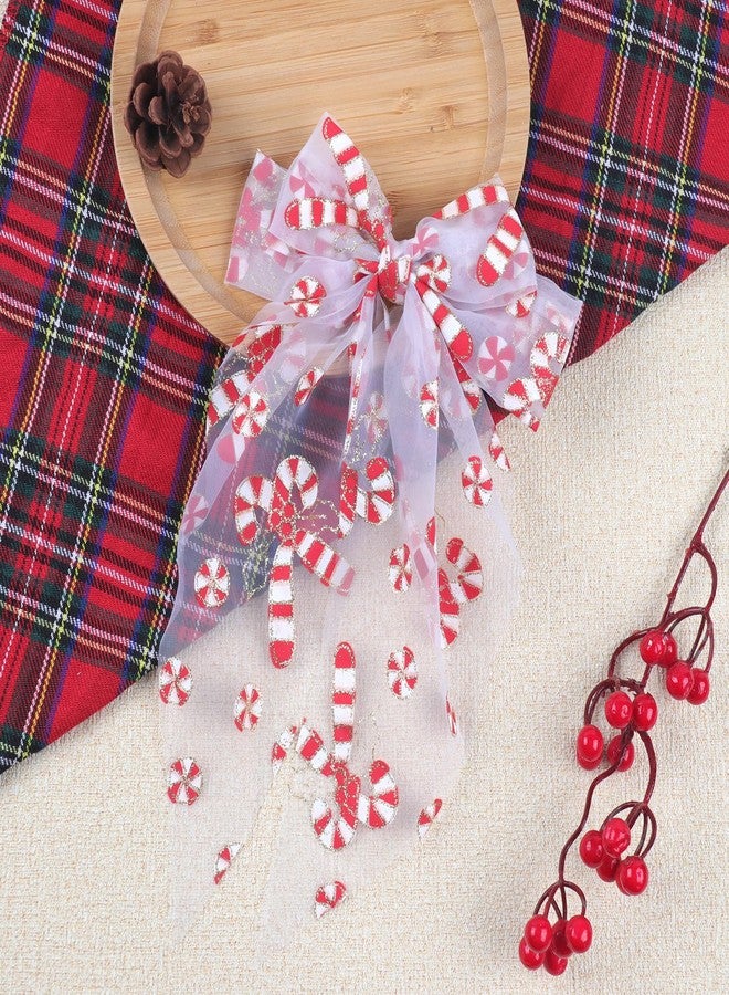 Charmark 1Pcs Christmas Hair Bow Clips Xmas Candy Hair Clips White Long Tail Hair Ribbons Cute Hair Accessories for Women Girls Cosplay Party Hair Styling Decorations (Christmas Candy) - Image 5