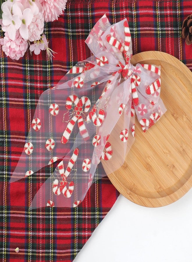 Charmark 1Pcs Christmas Hair Bow Clips Xmas Candy Hair Clips White Long Tail Hair Ribbons Cute Hair Accessories for Women Girls Cosplay Party Hair Styling Decorations (Christmas Candy) - Image 4