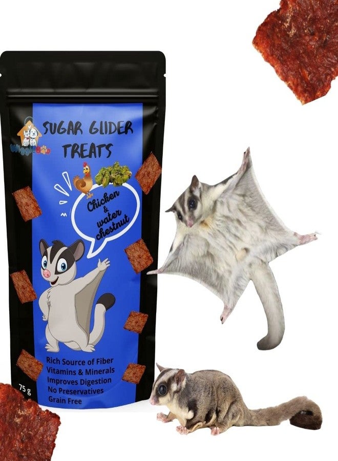 WiggleBoo Suger Glider Natural & Crunchy Treats Chicken & Water Chesnut, Rich in Protein & Fiber, provide a healthy snugge (75 grm) - Image 1