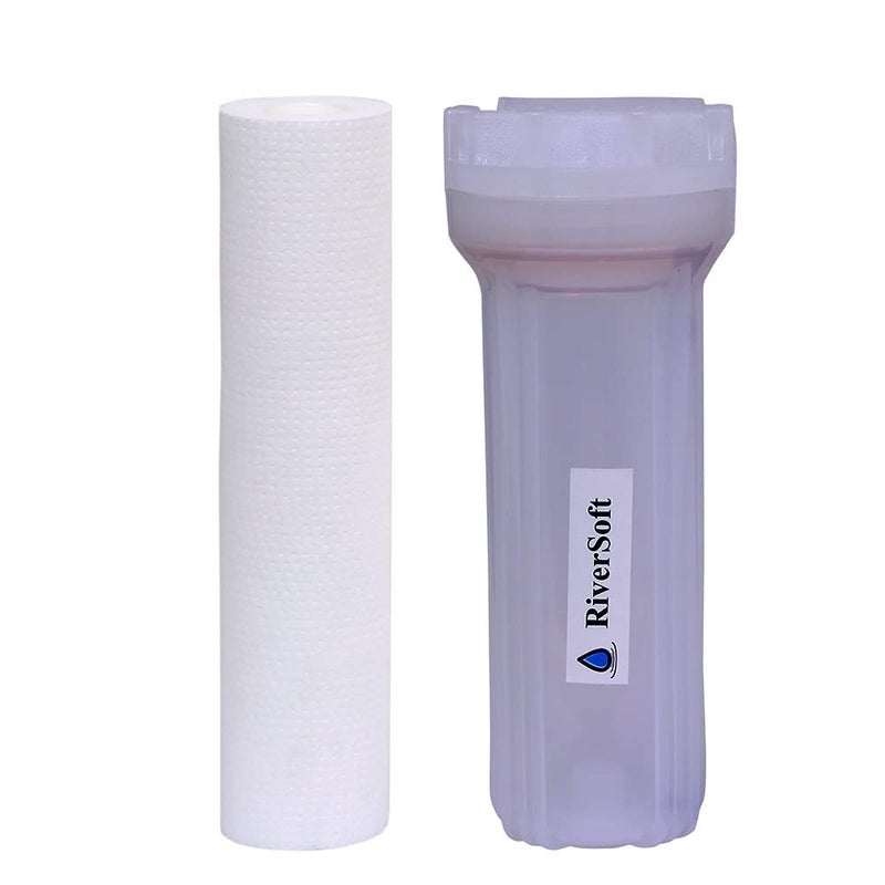 RiverSoft PreRO-in-STR RO prefilter semi-Transparent housing with inbuilt mounting clamp (Semi-Transparent, PP) (PF Assembly with 1 Spun) - Image 3