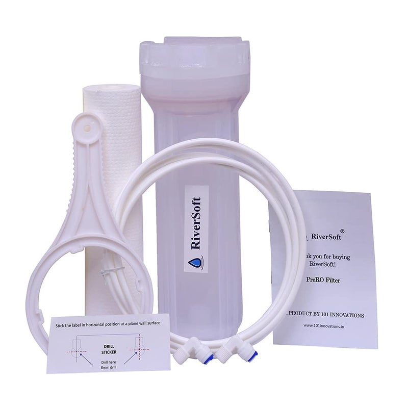 RiverSoft PreRO-in-STR RO prefilter semi-Transparent housing with inbuilt mounting clamp (Semi-Transparent, PP) (PF Assembly with 1 Spun) - Image 1