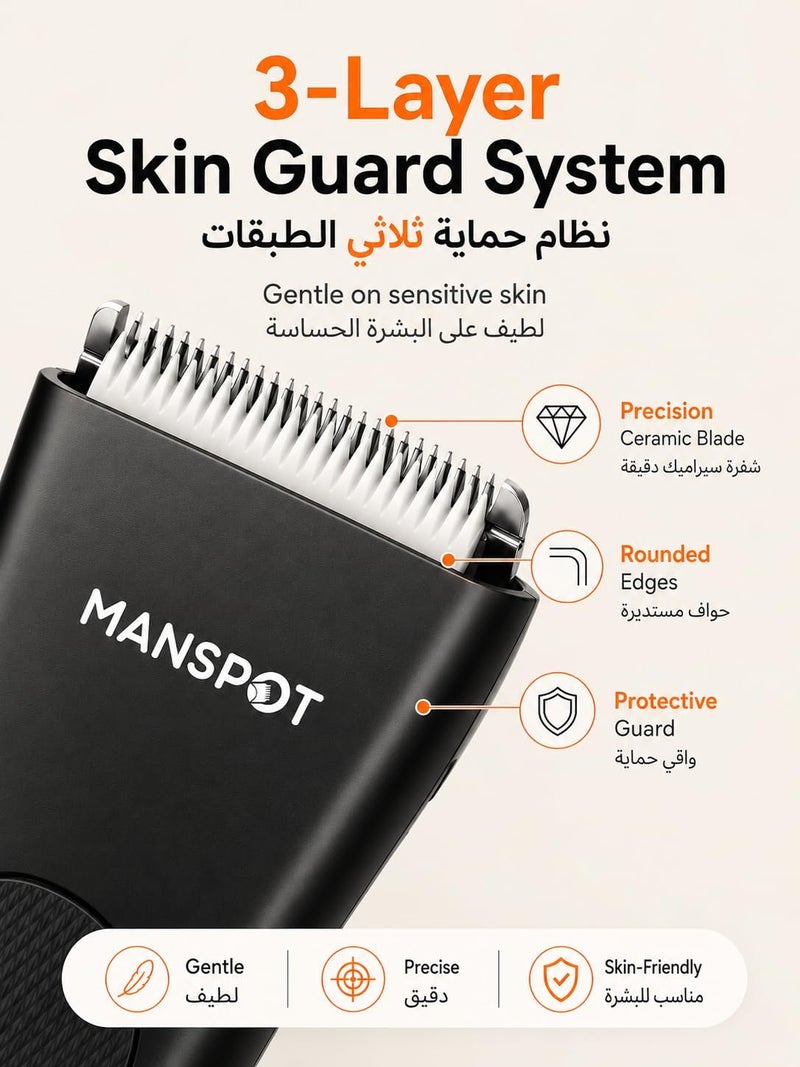 MANSPOT Electric Body Hair Trimmer - Groin Trimmer for Men, Electric Pubic Trimmer Shaver,Kit with 4 Guard,Replaceable Ceramic Blade Heads,Waterproof Wet/Dry Shaver,90 Minutes Shaving Black - Image 2