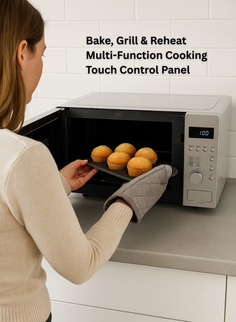 Venus فرن ميكروويف جريل سعة 25 لتر | 1200 واط وظيفة جريل وإعادة تسخين قوية | هيكل من الفولاذ المقاوم للصدأ الفاخر | مؤقت طهي لمدة 60 دقيقة | باب أوتوماتيكي بلمسة مرآة مع مقبض تحكم كروم | وظيفة متعددة لإذابة الجليد، الشواء والطهي – موديل VMO25GS - Image 3