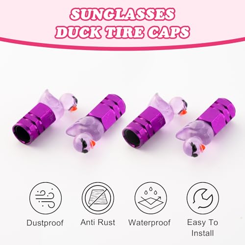 Rislobx 4Pcs Duck Tire Valve Stem Caps - Funny Sunglasses Covers for Wheels, Decorative Cute Car Accessories (Hexagon Purple) - Image 4