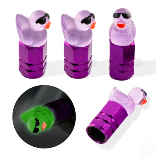 Rislobx 4Pcs Duck Tire Valve Stem Caps - Funny Sunglasses Covers for Wheels, Decorative Cute Car Accessories (Hexagon Purple) - Image 1