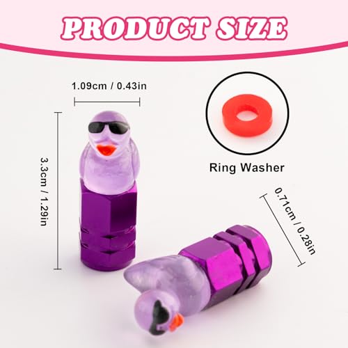 Rislobx 4Pcs Duck Tire Valve Stem Caps - Funny Sunglasses Covers for Wheels, Decorative Cute Car Accessories (Hexagon Purple) - Image 5