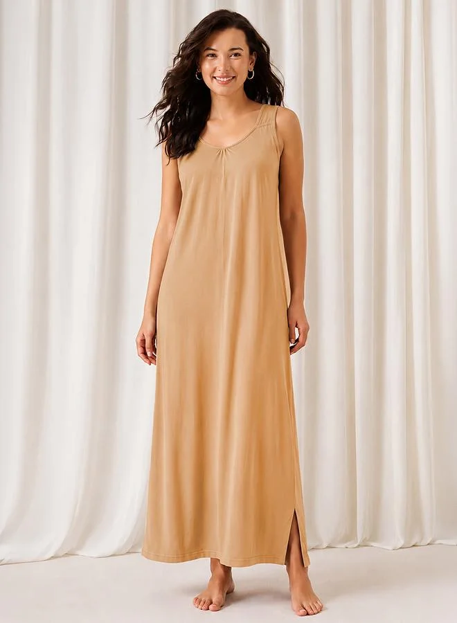 كلوفيا Nude Cotton Blend Nightdress with Side Slit