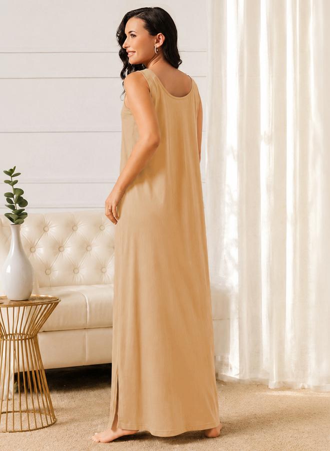 Clovia Nude Cotton Blend Nightdress with Side Slit - Image 4