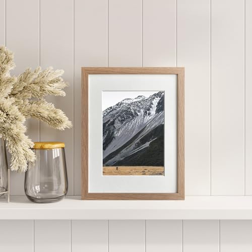 wallwisy 9x12 Wood Frame Solid Oak 9x12 Picture Frame with Mat to 6x8 Natural Oak 12x9 Frames Set of 1 - Image 3