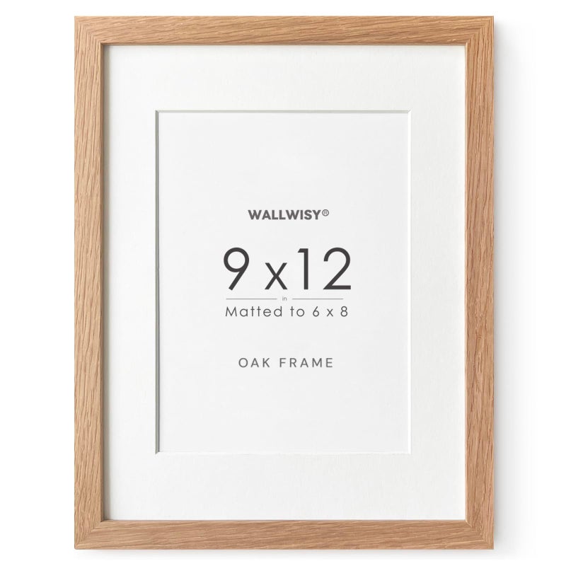 wallwisy 9x12 Wood Frame Solid Oak 9x12 Picture Frame with Mat to 6x8 Natural Oak 12x9 Frames Set of 1 - Image 2