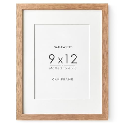 wallwisy 9x12 Wood Frame Solid Oak 9x12 Picture Frame with Mat to 6x8 Natural Oak 12x9 Frames Set of 1 - Image 1
