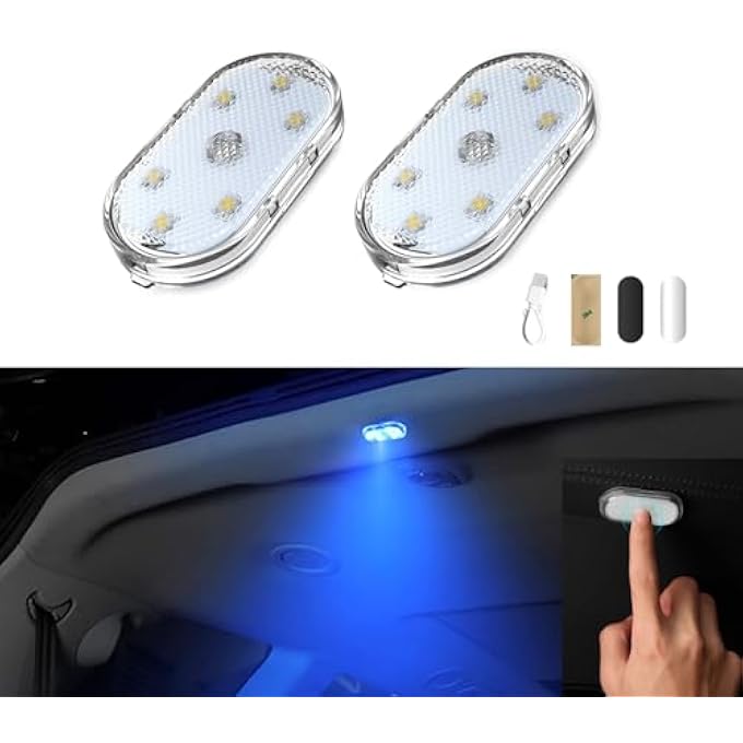KASTWAVE Car Led Lights Portable Interior Led Touch Lights With 6 Bright Lamp Beads Usb Rechargeable Emergency Light For Car Blue Light - Image 2