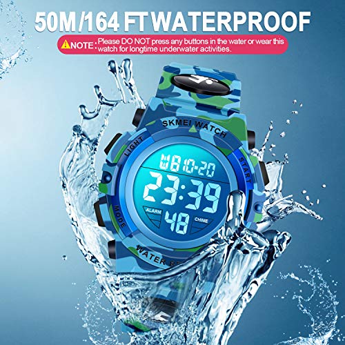 Dodosky Boy Toys Age 5-15, LED 50M Waterproof Digital Sport Watches for Kids Birthday Presents Gifts for 5-15 Year Old Boys - Navy Camouflage - Image 4