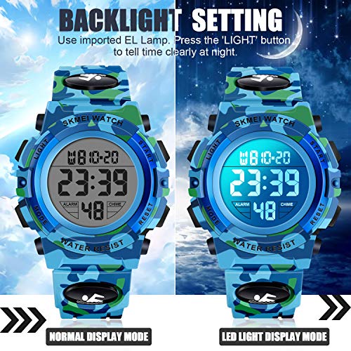 Dodosky Boy Toys Age 5-15, LED 50M Waterproof Digital Sport Watches for Kids Birthday Presents Gifts for 5-15 Year Old Boys - Navy Camouflage - Image 5