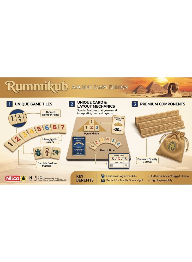 general Nilco Rummikub Ancient Egypt Edition Board Game, Family Strategy Tile Game with Pharaonic Theme, Educational Number Puzzle for Kids and Adults, Durable Plastic Racks, Game Night Gift - Image 4