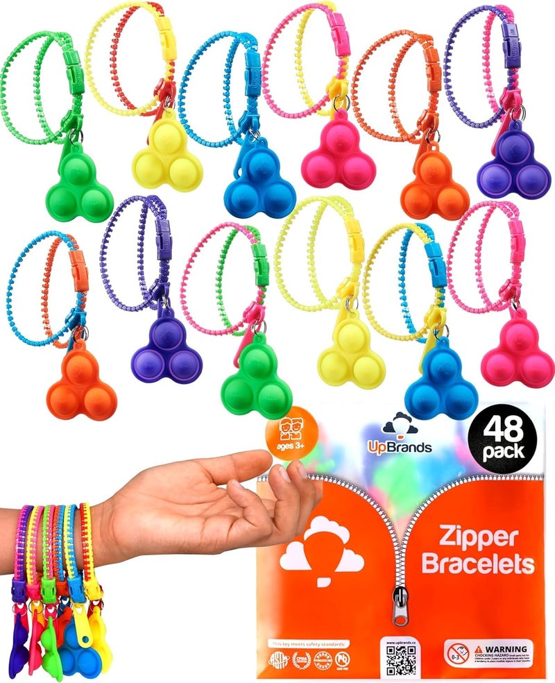 UpBrands 48 Upgraded PopIt Zipper Bracelets For Kids ADHD Fidget Toys Fidgets For Kids Anxiety Relief Fidget Toys Kit For Halloween Trinkets Goody Bags  Easter Eggs Hunt Fillers - Image 3