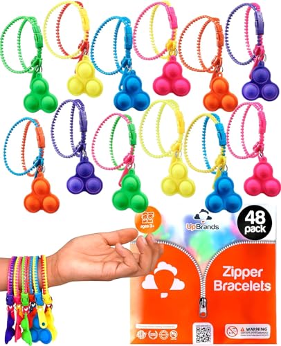 UpBrands 48 Upgraded PopIt Zipper Bracelets For Kids ADHD Fidget Toys Fidgets For Kids Anxiety Relief Fidget Toys Kit For Halloween Trinkets Goody Bags  Easter Eggs Hunt Fillers - Image 1
