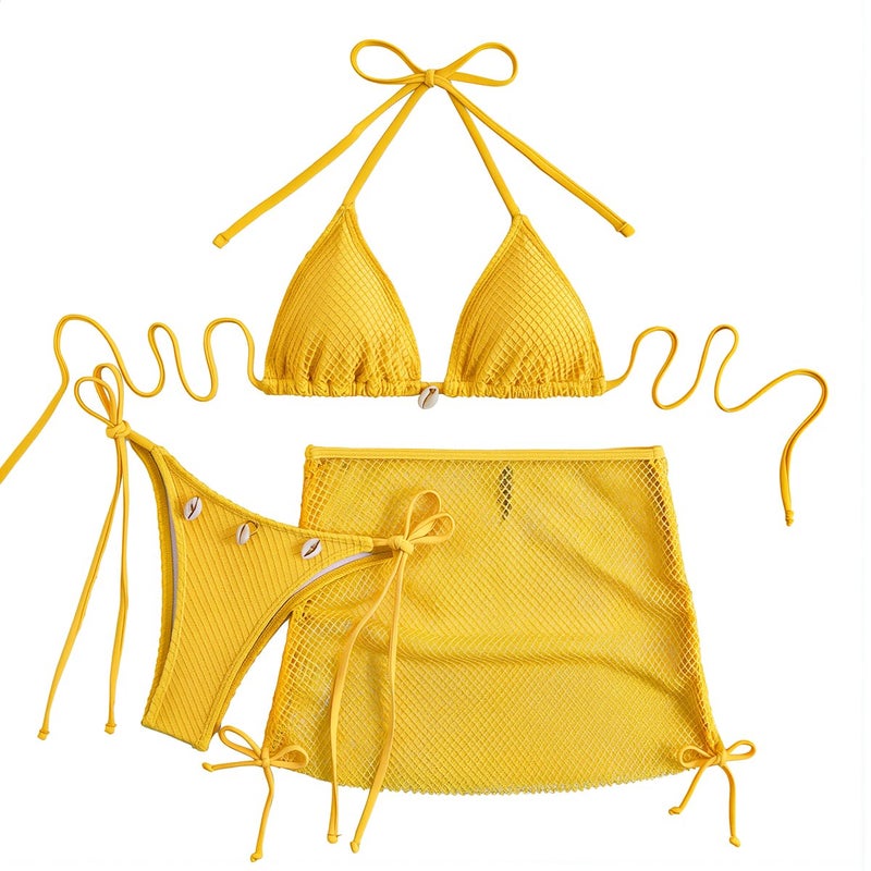 3 Piece Bikini Women High Stretch Quick Dry Adjustable Ties Swimwear White S - Image 4
