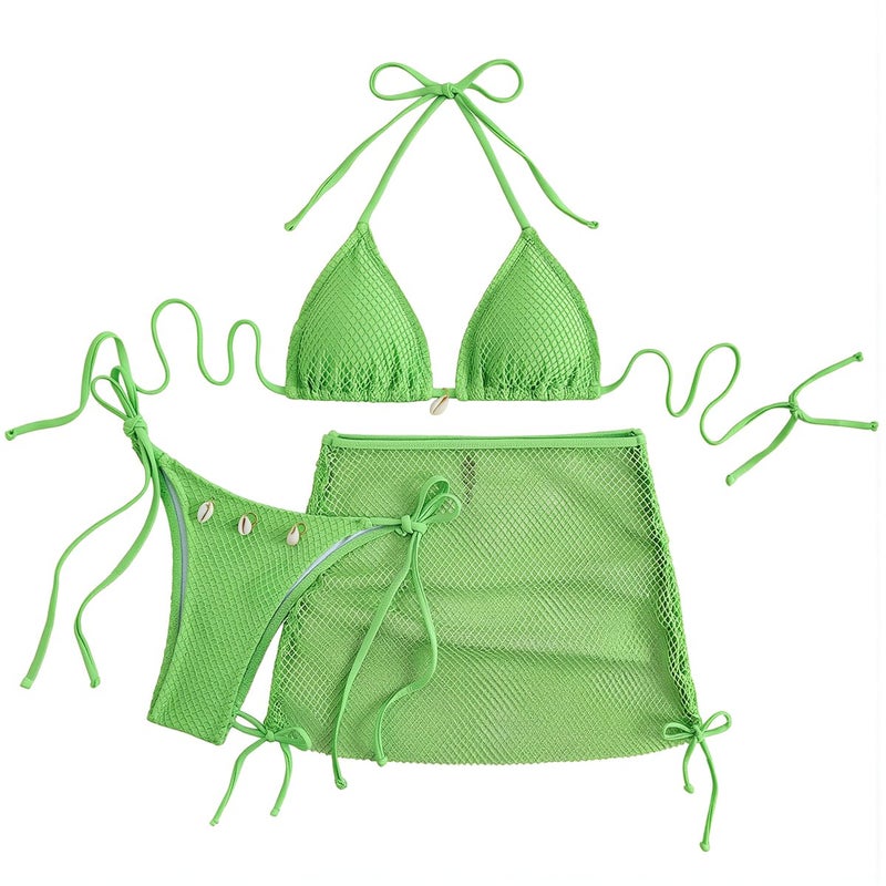 3 Piece Bikini Women High Stretch Quick Dry Adjustable Ties Swimwear White S - Image 1