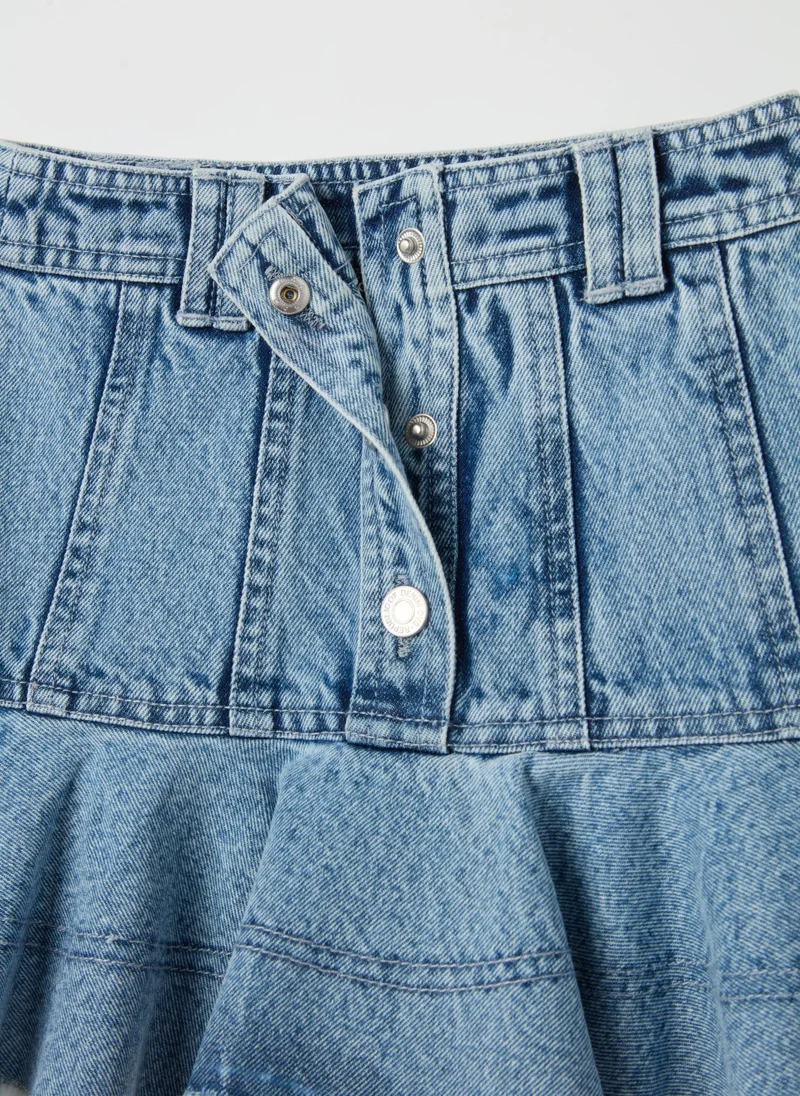 Ovs Denim Miniskirt With Flounce