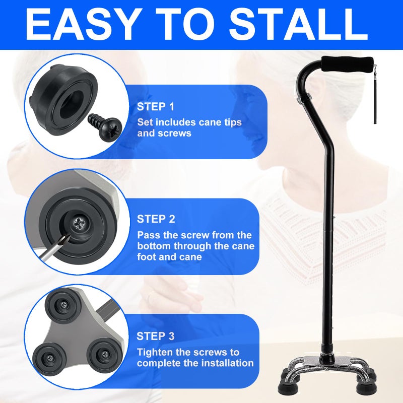 ANCKNE Replacement Screw-in Rubber Cane Tips Feet Suitable for Hurrycane Freedom Edition Walking Sticks, Cane Foot Rubber with Anti Slip and Wear Resistance Design, Easy to Use - Image 4