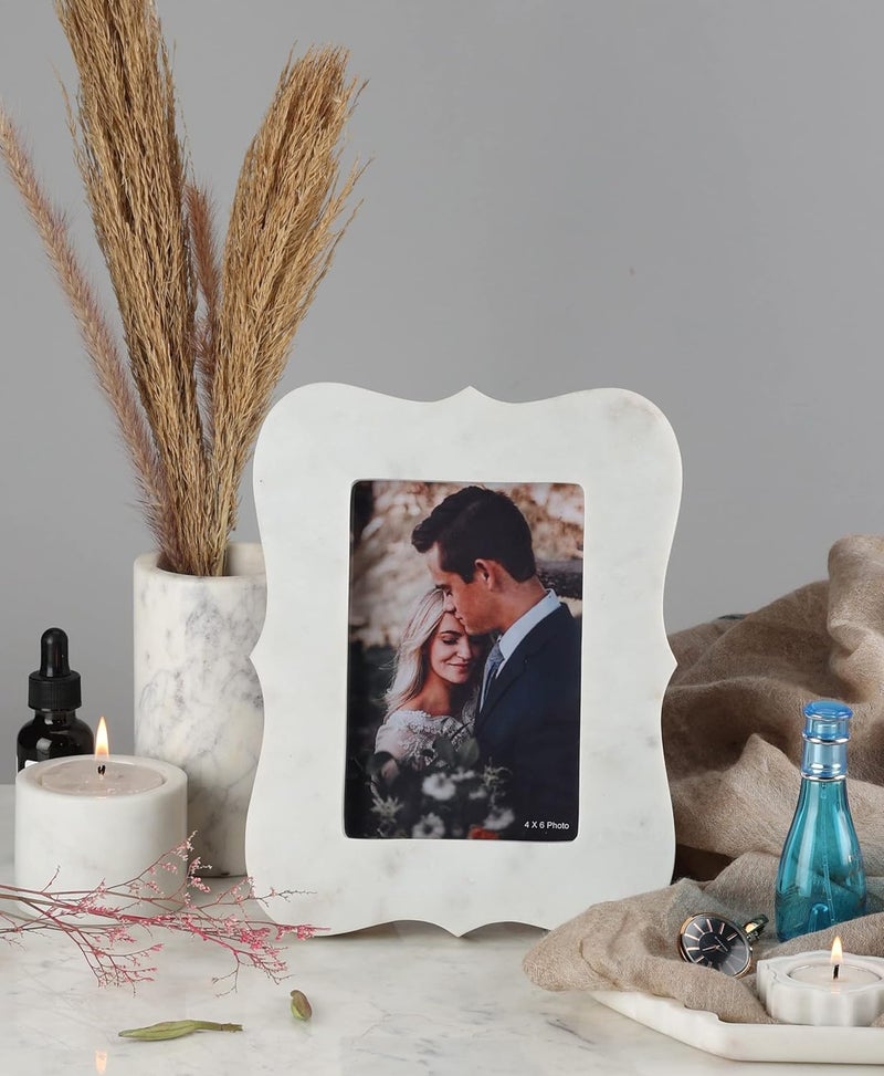 Stone Essential Lisa Marble Photo Frame For Gift Table And Couple Room Decoration Photo Size 6X4 Inch Tabletop White - Image 4
