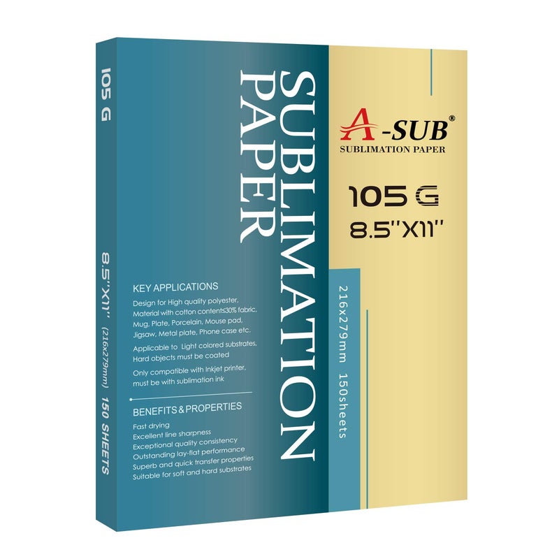 A-SUB Sublimation Paper- 150 Sheets Heat Transfer Paper 8.5x11 inch Compatible with Inkjet Sublimation Printer 105g - Image 1