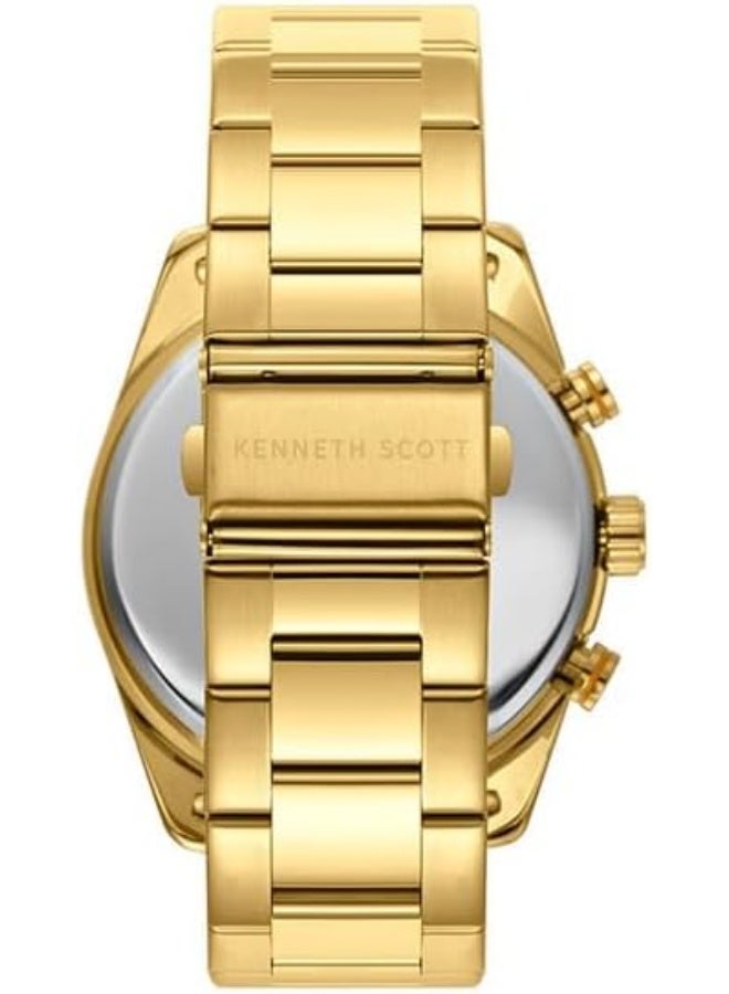 KENNETH SCOTT Kenneth Scott Men's Epson VX9N Movement Watch, Analog Display and Stainless Steel Strap - K24117-GBGW, Gold - Image 3