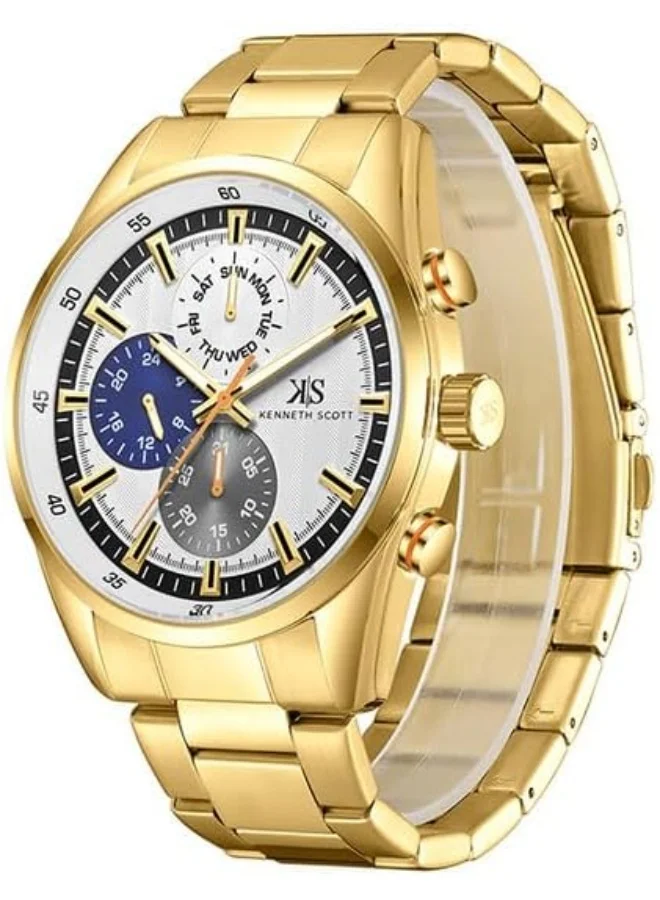 KENNETH SCOTT Kenneth Scott Men's Epson VX9N Movement Watch, Analog Display and Stainless Steel Strap - K24117-GBGW, Gold