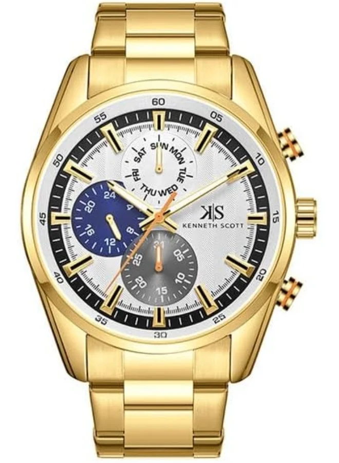 KENNETH SCOTT Kenneth Scott Men's Epson VX9N Movement Watch, Analog Display and Stainless Steel Strap - K24117-GBGW, Gold