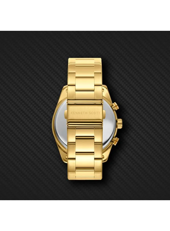 Kenneth Scott White Kenneth Scott Men's Epson VX9N Movement Watch, Analog Display and Stainless Steel Strap - K24117-GBGW, Gold for Men | Best Price UAE