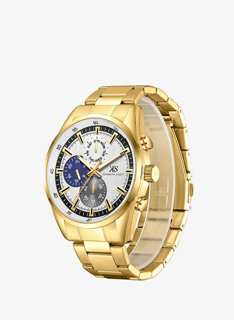 Kenneth Scott White Kenneth Scott Men's Epson VX9N Movement Watch, Analog Display and Stainless Steel Strap - K24117-GBGW, Gold for Men | Best Price UAE