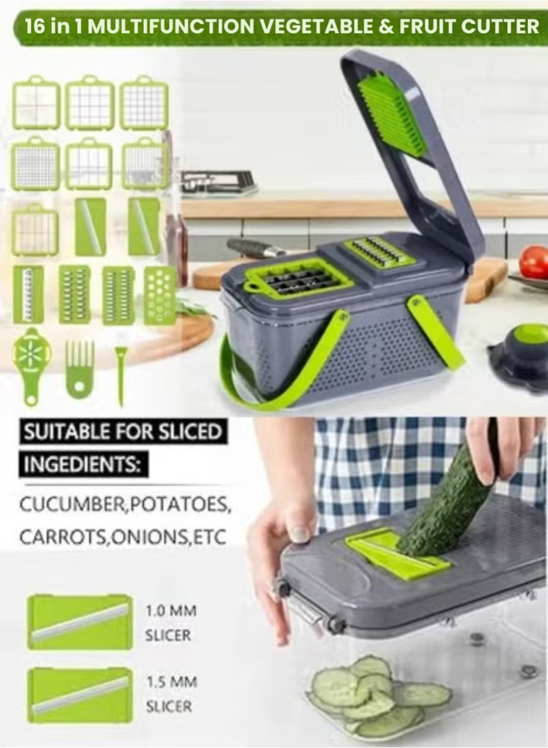 Arabian Gear 16-in-1 Vegetable & Fruit Chopper Set | Manual Food Cutter, Slicer, Dicer & Grater with Storage Box – Kitchen Accessories - Image 3