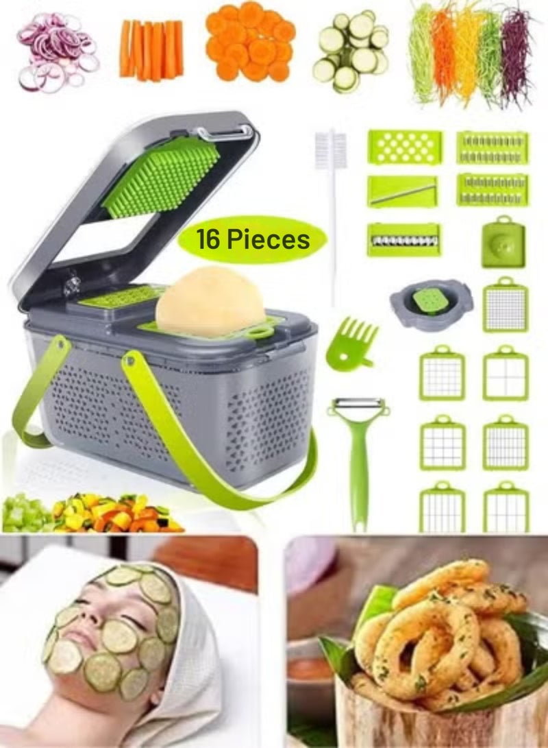Arabian Gear 16-in-1 Vegetable & Fruit Chopper Set | Manual Food Cutter, Slicer, Dicer & Grater with Storage Box – Kitchen Accessories - Image 4