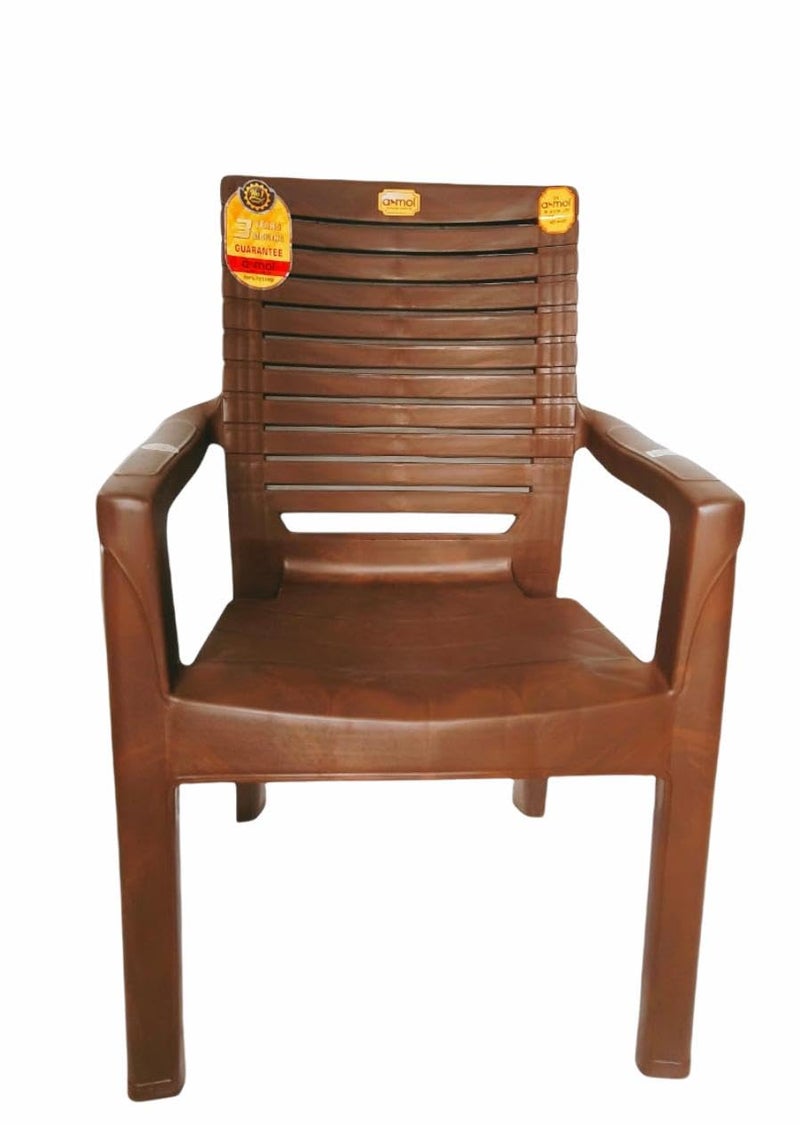 Anmol كراسي بلاستيكية أنمول سوبرم فورتونر للاستخدام المنزلي والمقاهي والحدائق والمطاعم، قوية ومريحة، كراسي بلاستيكية داخلية وخارجية مع مسند ذراع، سعة تحمل الوزن 200 كجم، عبوة من 2 بني - Image 3