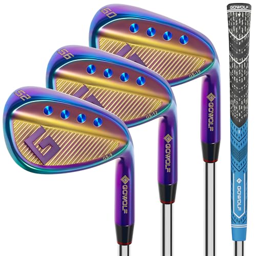 Gowolf Golf Wedges 52 56 60 Sets for Men Premium Forged Full Face Golf Wedges Right Hand Golf Gap Wedges Sand Wedge Lob Wedge Golf Clubs CNC Milled Face for More Spin Great Golf Gifts Rainbow - Image 1