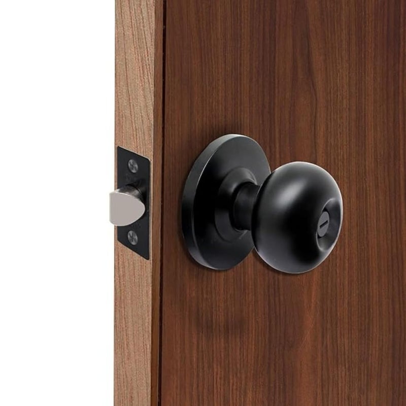 VESPERPRO Keyless Door Knob Lock, Matt Silver, 60 mm Backset, Cylindrical Tubular Handle for Bathroom and Balcony with SS MATT, Antique, Black, Rose Gold, Gold Finish (MAT Black) - Image 1