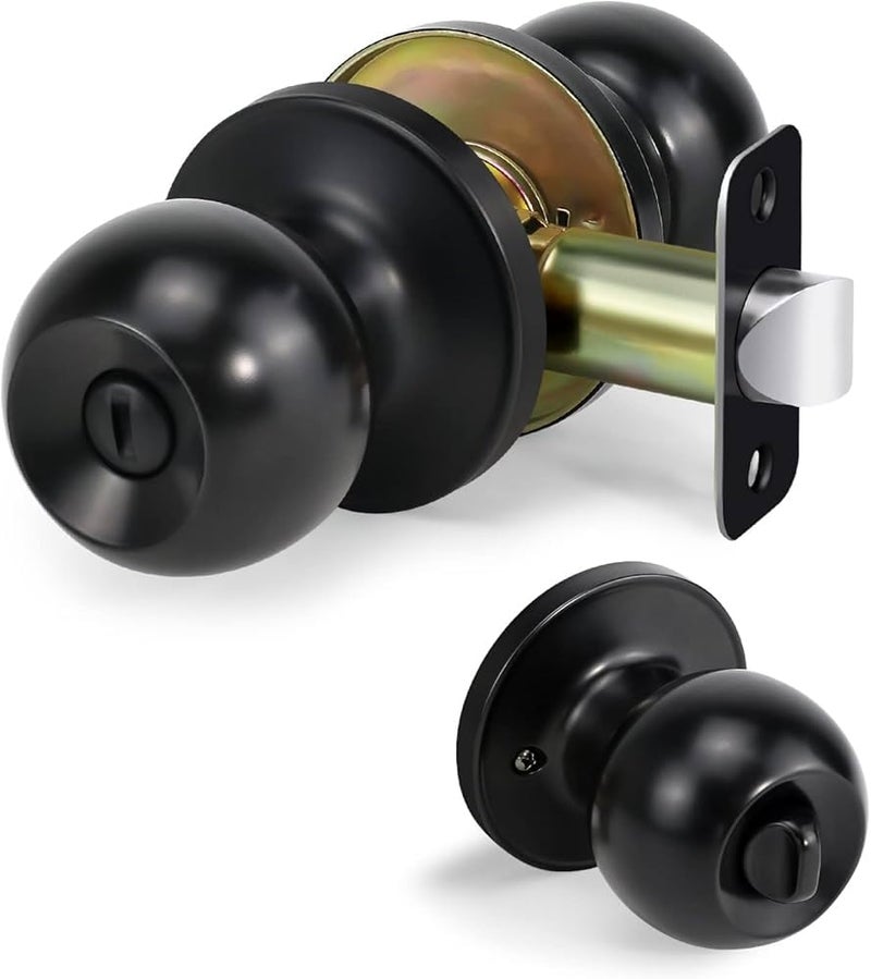 VESPERPRO Keyless Door Knob Lock, Matt Silver, 60 mm Backset, Cylindrical Tubular Handle for Bathroom and Balcony with SS MATT, Antique, Black, Rose Gold, Gold Finish (MAT Black) - Image 3