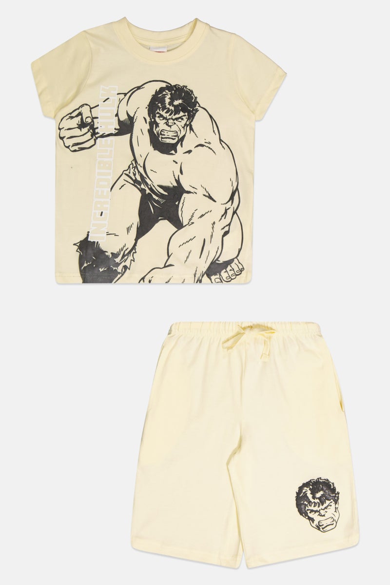 MARVEL Avengers Kids Boy 2 Pcs Crew Neck Graphic Print T-Shirt And Shorts Set, Light Yellow - Image 2