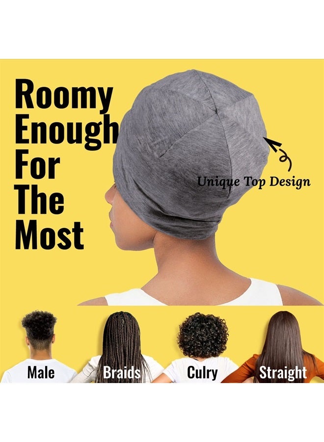 PARISBELLA Satin Lined Sleep Cap Bonnet for Curly Hair and Braids, Stay On All Night Hair Wrap with Adjustable Strap for Women and Men, Black and Grey, Pack of 2 - Image 2