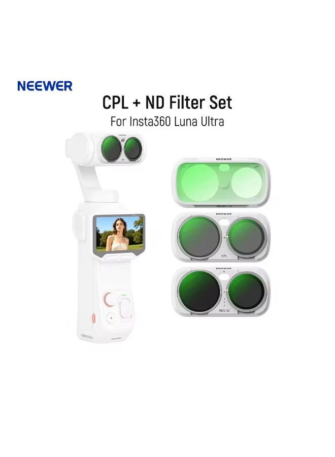 NEEWER CPL + ND Filter Set For Insta360 Luna Ultra,Polarizer Neutral Density ND16 + ND64 + ND256 Action Camera Polarizing Filter white - Image 1