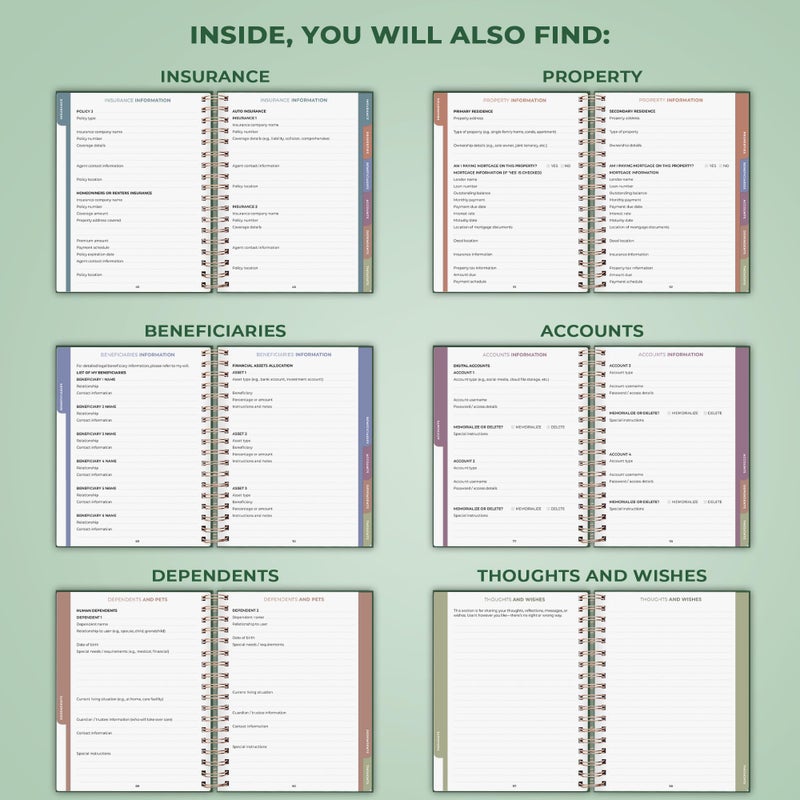 Clever Fox When I Die Planner With Pockets for Documents â€“ End-of-Life Organizer Binder for Important Personal Info & Final Wishes (Dark green) - Image 5