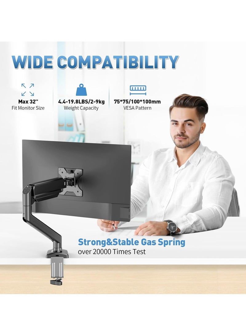Monitor Desk Mount Single Arm Stand, Full Motion Monitor Arm with Gas Spring for 13 to 32 Inch LCD LED Computer Monitor  - Image 2