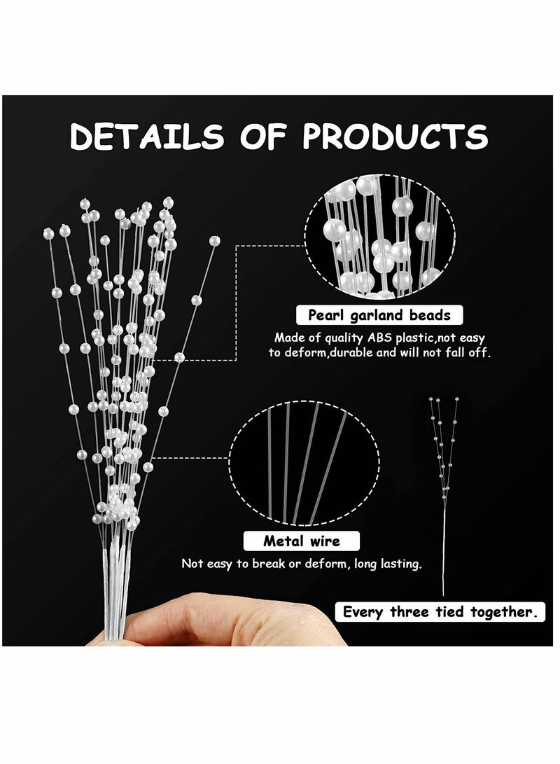 KASTWAVE Beaded Trim, String Pearl Stick Pearl Garland Beads Wreath Wedding Pearl, Bridal Bouquet Party Decor Beaded Strand, for Wedding Party Table Decor Crafts DIY Accessories 200 Pieces (Milky White) - Image 2