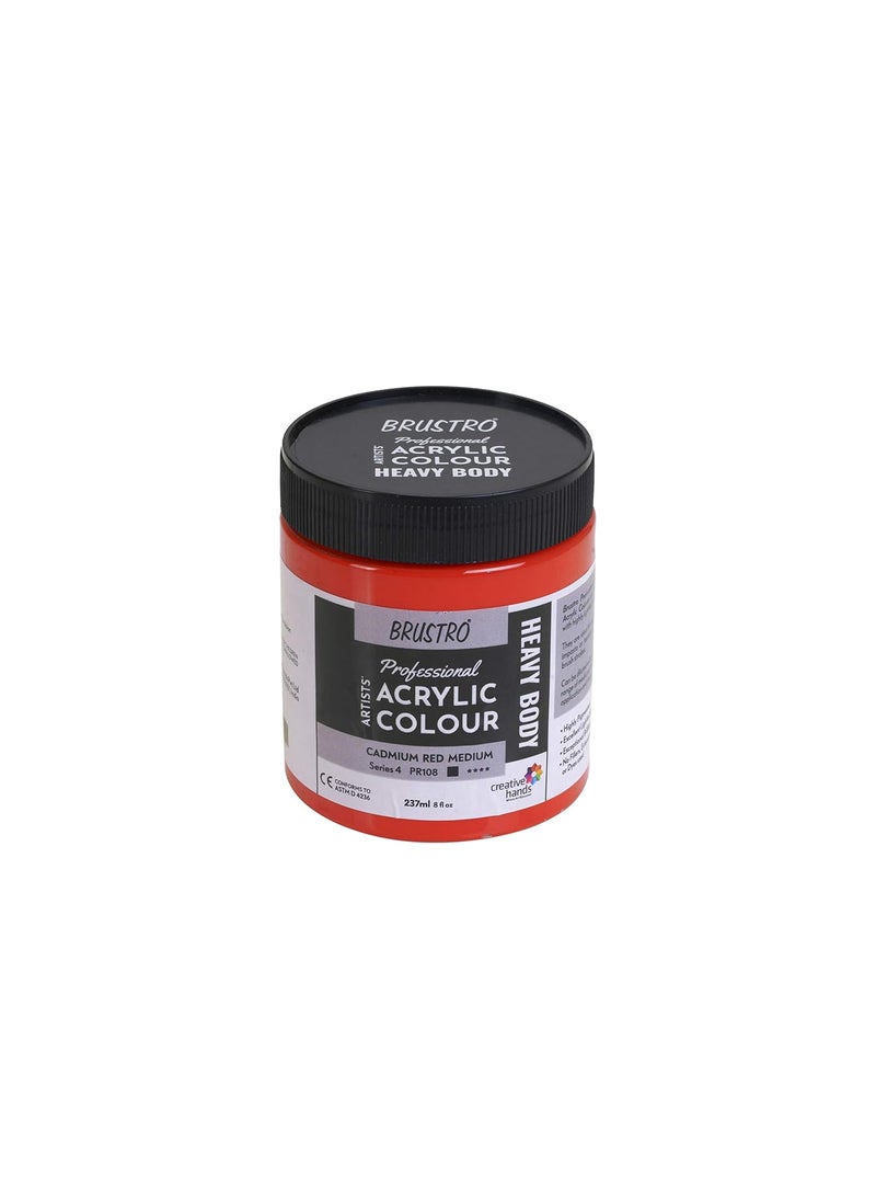 BRUSTRO - BRUSTRO Professional Artists Heavybody Acrylic Paint 237Ml Cadmium Red Medium (Sr 4) | Ideal for Paper, Canvas, Water-based Colours, Non-toxic, Inter-mixable Colors, Crafters, Fine Art Students - Image 1